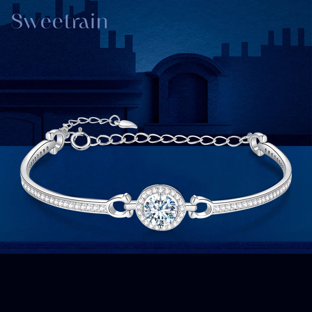 1.0 Cttw 925 Sterling Silver White Moissanite Bracelet For Women 18K Gold Plated Diamond Bangle with GRA Certificate Jewelry