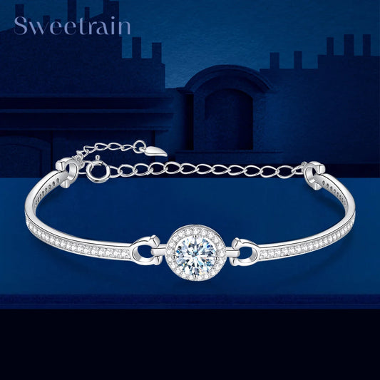 1.0 Cttw 925 Sterling Silver White Moissanite Bracelet For Women 18K Gold Plated Diamond Bangle with GRA Certificate Jewelry
