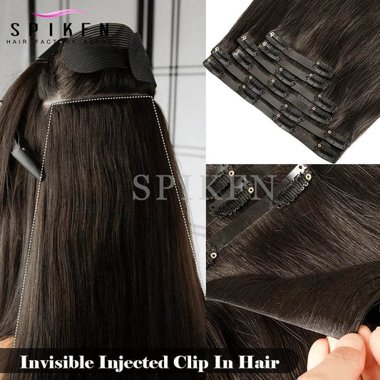 Invisible PU Clip ins Extensions 100-120g 7pcs/set Clip in Human Hair Chocolate Brown Straight Machine Remy Hair Pieces Clip On - AIAZ