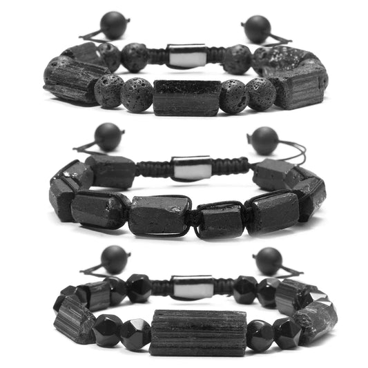 Classic Men's Braided Rope Bracelet Irregular Natural Stone Black Tourmaline Bracelet Balance Healing Energy Bracelet Jewelry
