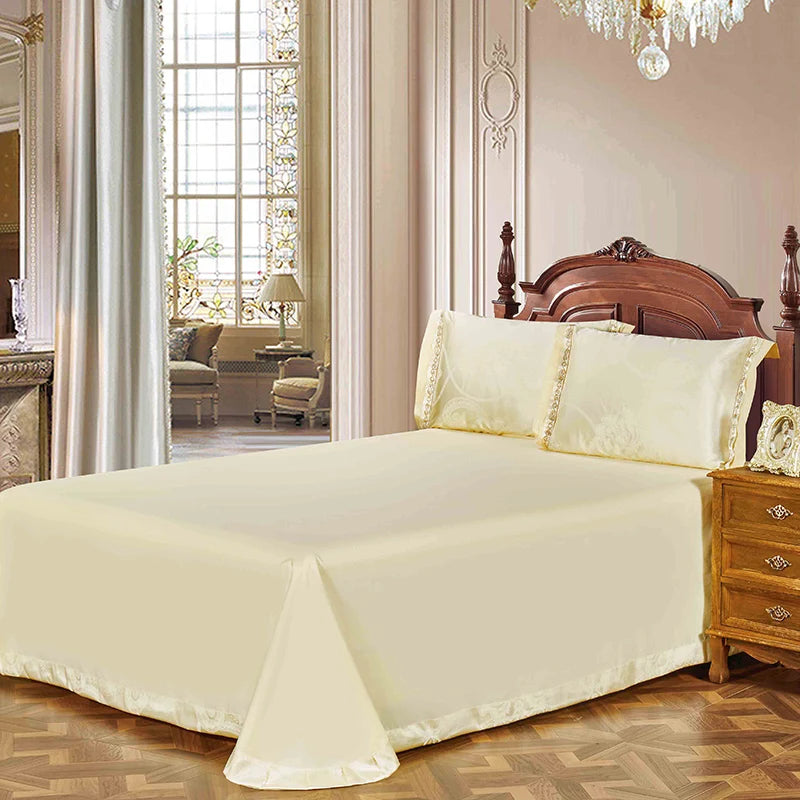 Sliver Gold Luxury Silk Satin Jacquard duvet cover bedding set queen king size Embroidery bed set bed sheet/Fitted sheet set