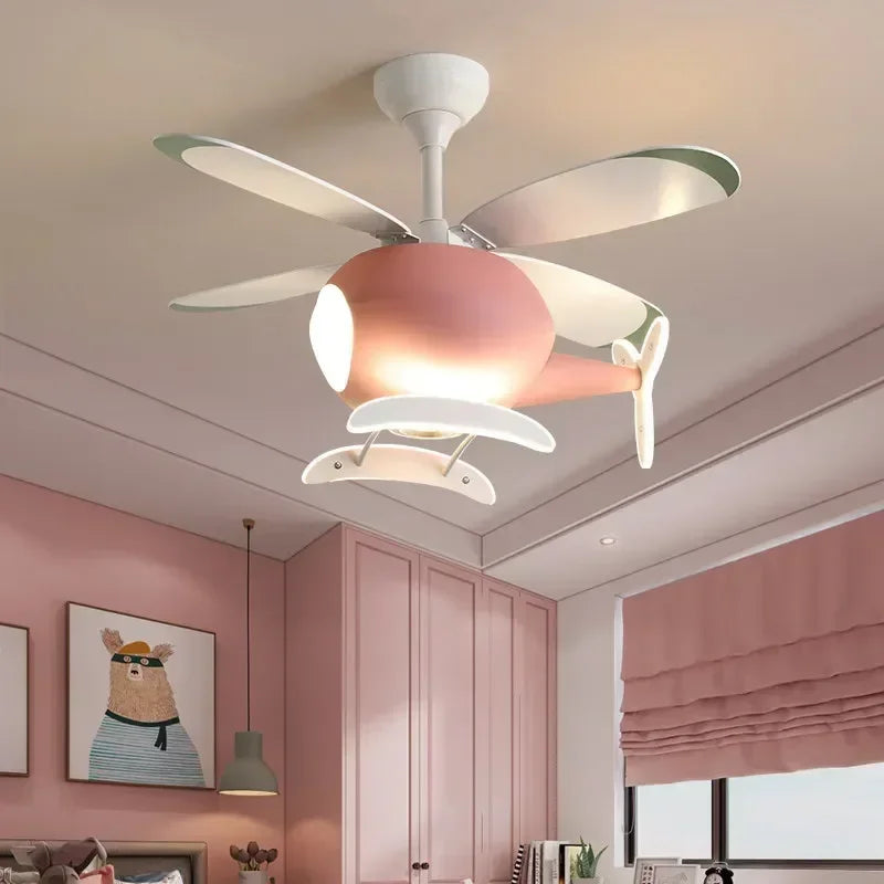 Cartoon Ceiling Lamps for Room Helicopter Fan Chandelier for Children's Bedroom Indoor Led Lights Fixture Luster Home-appliance