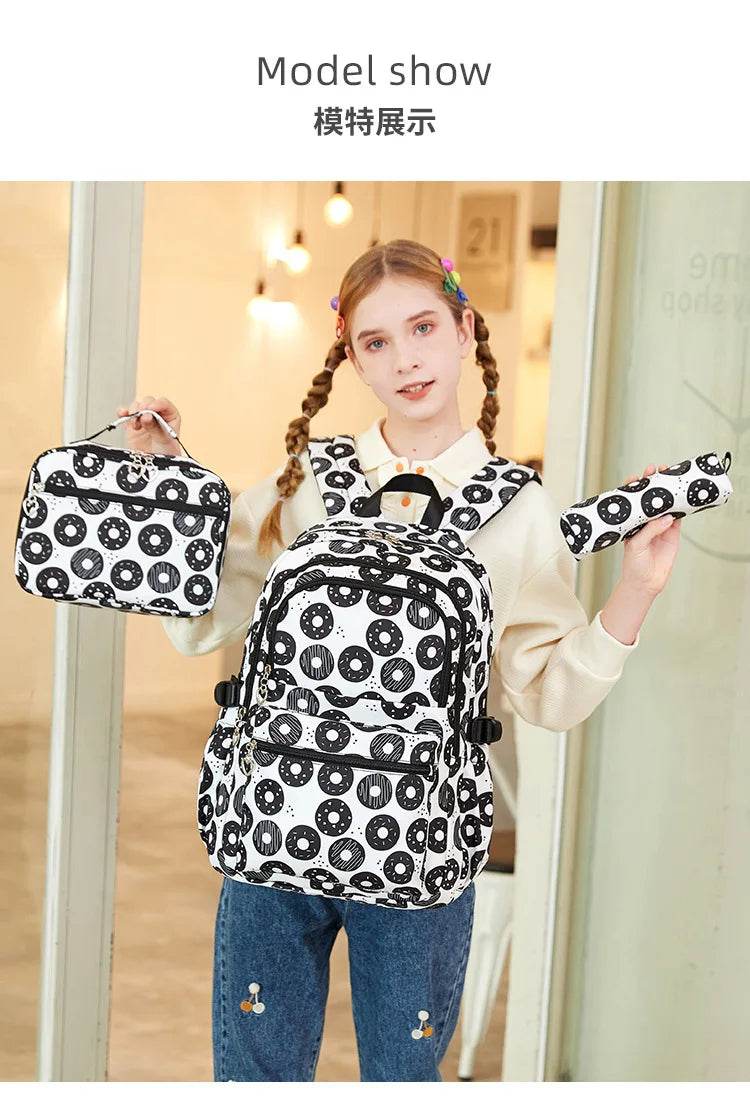 2025 New 3 Pcs Sets Student Schoolbag Girls Fashion Leisure Large Capacity Backpack Junior High School Shoulders Backpack - AIAZ