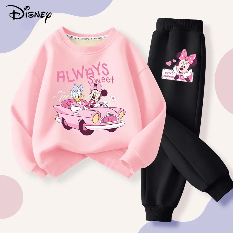 Disney New Minnie Printed Sweatshirt and Sweatpant 2pcs Set for Children Clothing Sets Girls Pullover Two Piece Suit Tracksuit