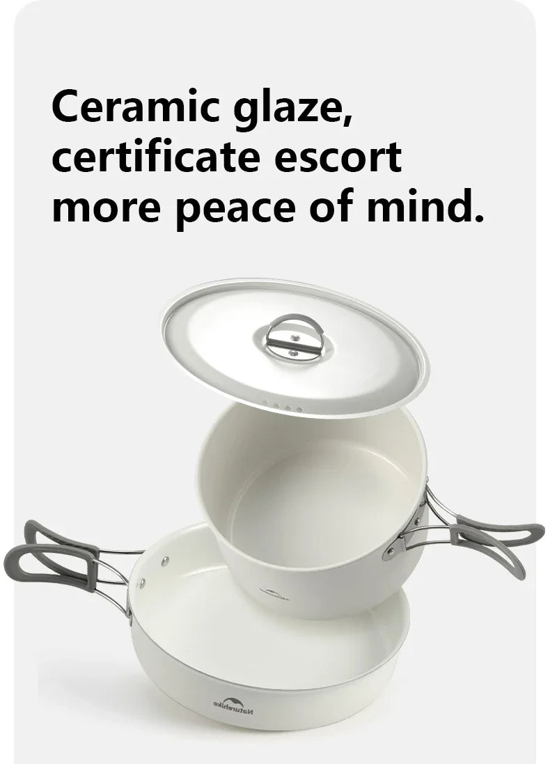 Naturehike Camping Cookware Ceramic Non-Stick Set Of Pots Outdoor Portable Tableware Kettle Frying Pan Cookset Kitchen Utensils