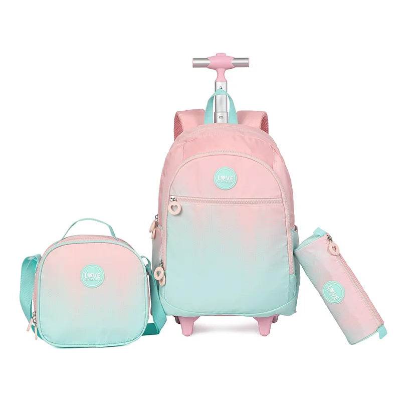 School Backpack Set Rolling Backpack for Girls Students Wheeled Backpack Trolley School Bag With Wheels Travel Luggage Book Bag - AIAZ