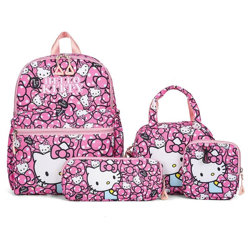 4Pcs School Bag Set For Elementary School Students Cartoon Printed Hello Kitty Kuromi Junior High School Backpack With Pen Bag - AIAZ