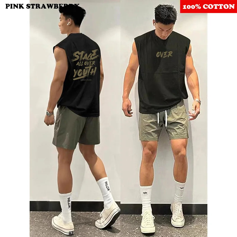 Men's Vest Pullover Summer 2025 New American Letter Print Sport Fitness Swimming Running Shirt Sleeveless Vest Quick Dry Y2k Top