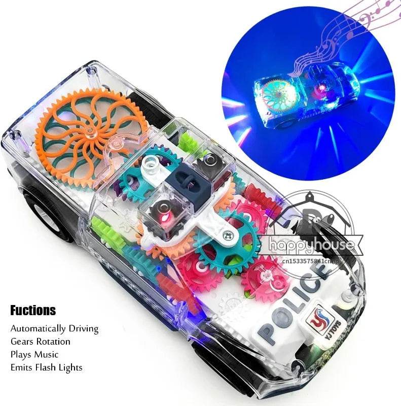 Baby toys Toddler Police Car Electric Vehicle Toy Auto Driving Transparent Gears Music Lights Cars Toys for Kids Boys - AIAZ