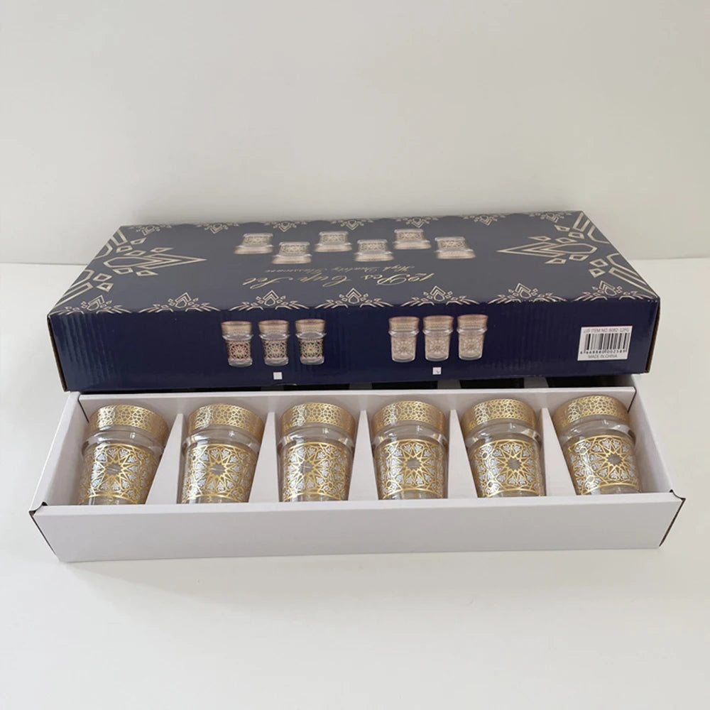 Middle East gold stamping glass teacup, Restaurant coffee cup, Home Decor Table Serving, Moroccan Glass Tea Cup, 12-piece/set