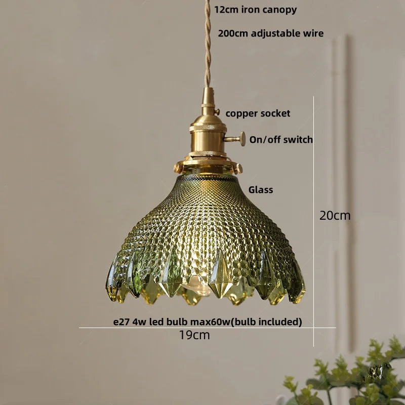 IWHD Nordic Modern LED Pendant Lights Coffee Living Room Balcony Green Glass Copper Knob Switch Hanging Light Fixture Luminaira