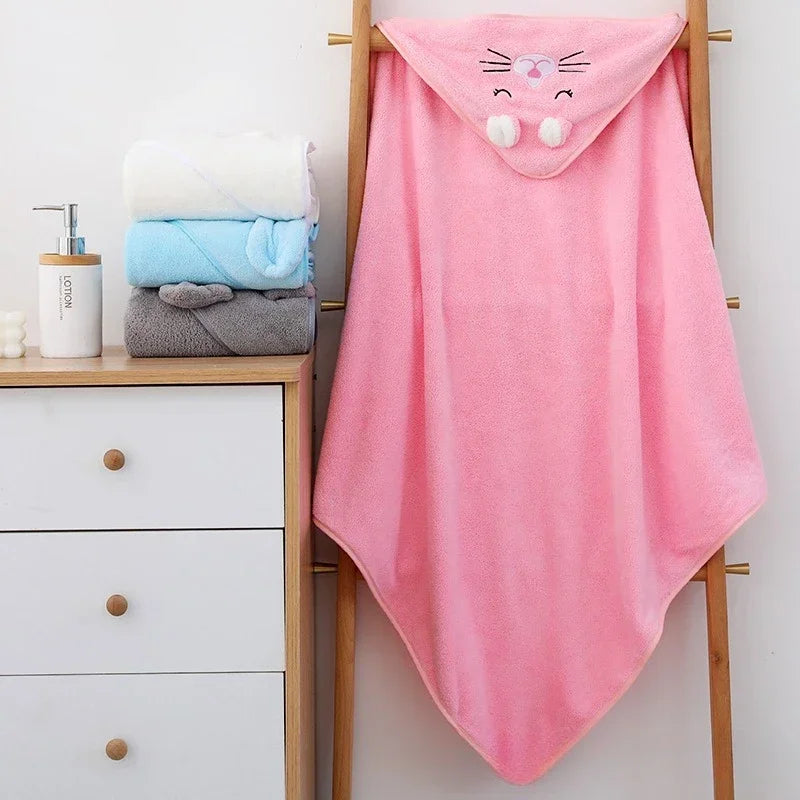 Hooded Coral Velvet Baby Bath Towel Cartoon Baby Elephant Wrap Blanket Super Absorbent Warm Bathrobe Newborn Baby Bath Towel