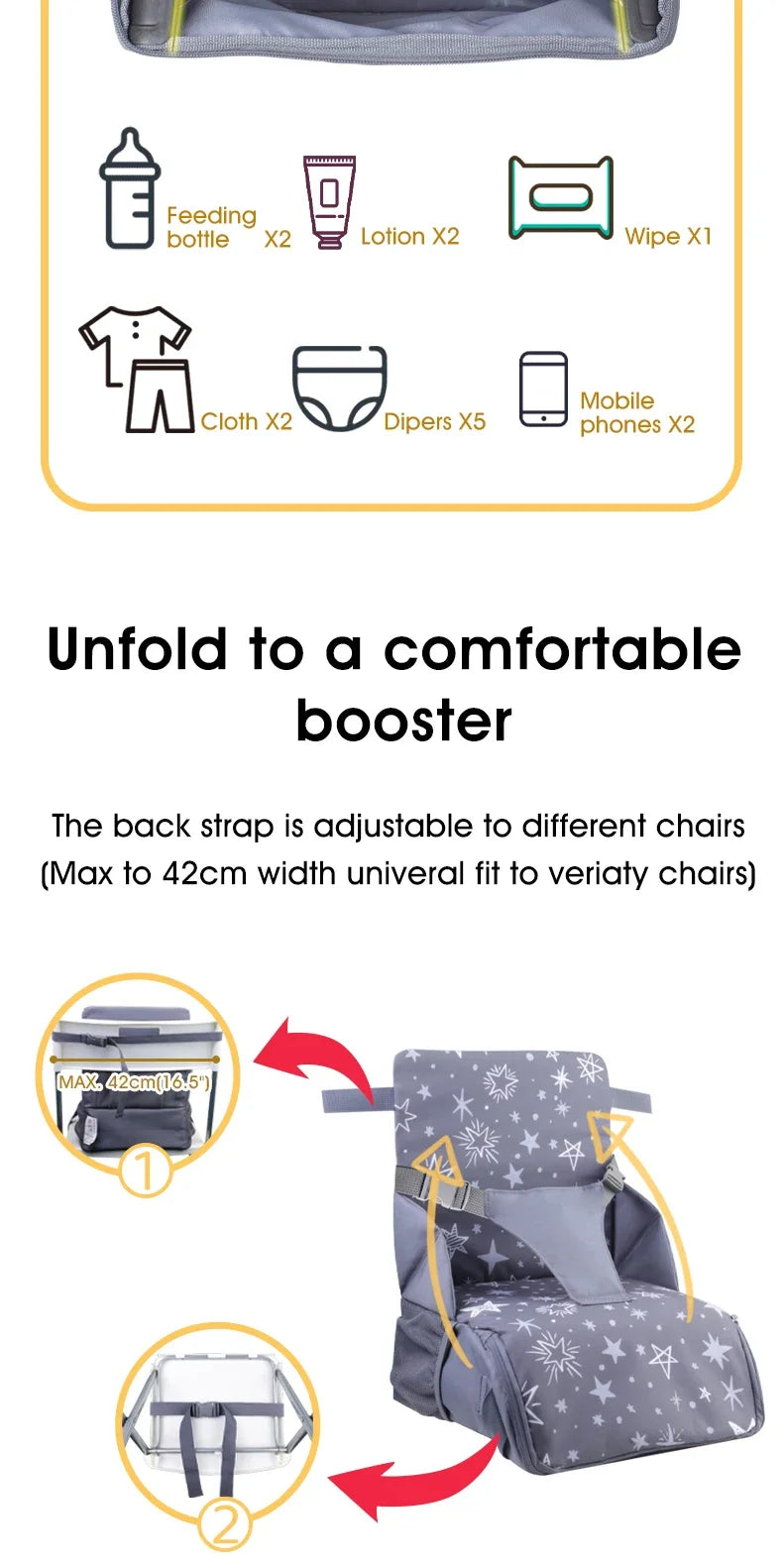 INSULAR 2 In 1 Portable Safe Pads Booster Seat Mommy Bags Comfortable Height Chair Cushion Perfect Organizer Multi-functional