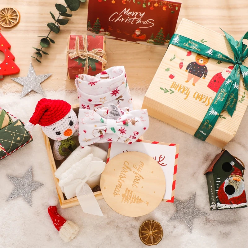 Baby Bathing Mouth Water Towel Pacifier Set Baby Full Moon Milestone Cards Wood Ring Rattle Bath Towel Wool Brush Birthday Gifts