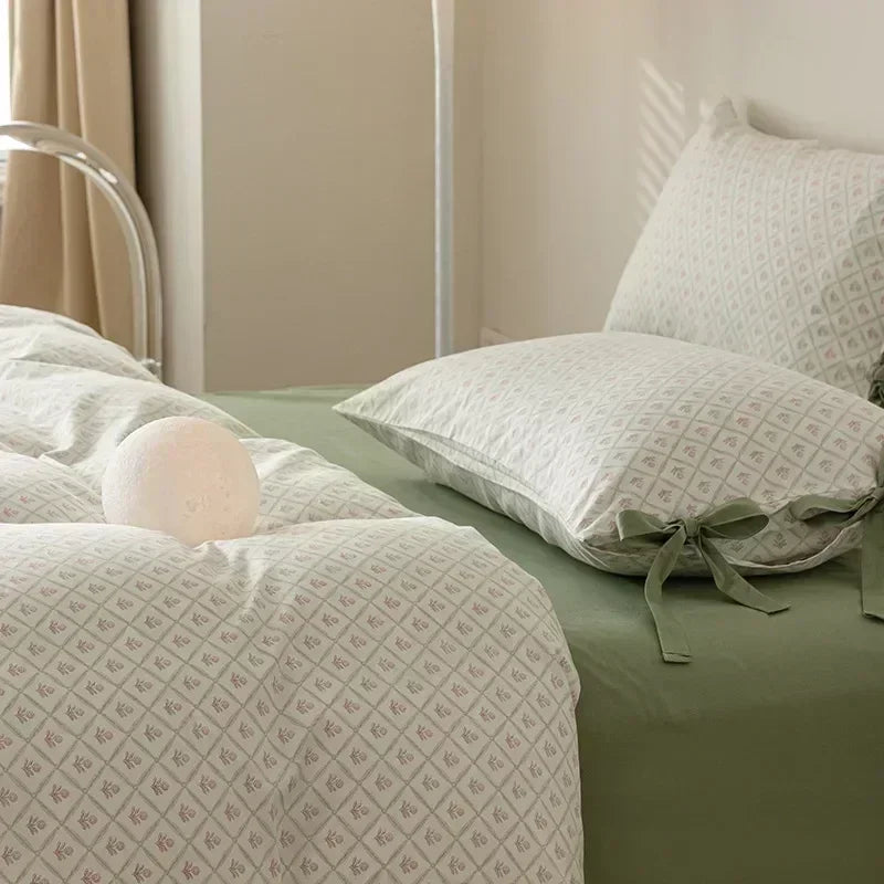100% Cotton Bedding Set Flower Style Duvet Cover with Pillow Case Single Bedding Set Skincare Sheet Set