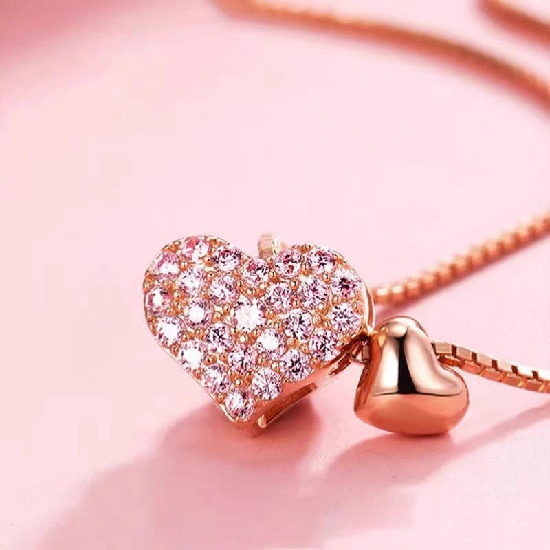 Jkeli 100% 925 Sterling Silver Charm Romantic Love Heart Pendant Box Link Chain Necklace for Women Fashion Wedding Jewelry