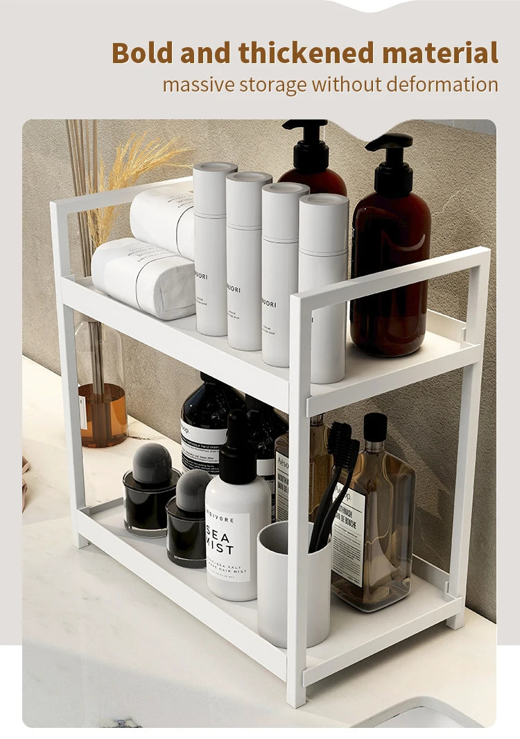 2 tier Multifunctional Countertop Storage Rack,Bathroom cosmetic Storage,Kitchen spice holder,Large-Capacity,Black and white