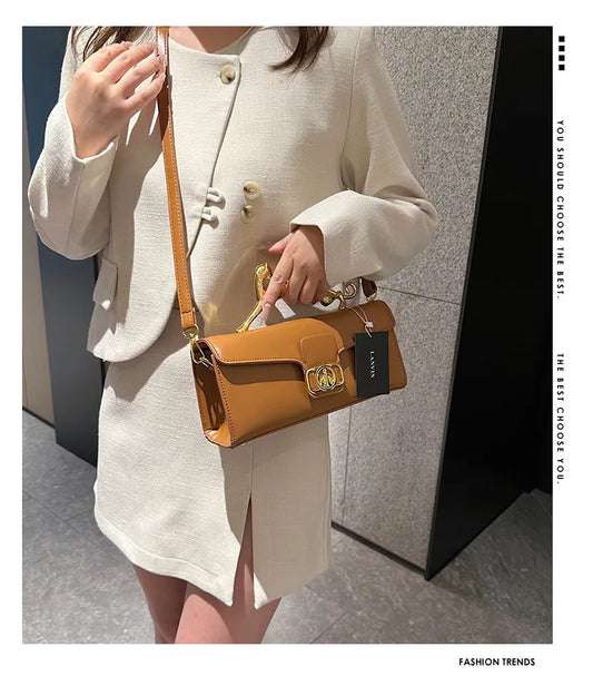 Women's Handbag New Bags For Women Metal Handle Leather Famous Brand Designer Crossbody Fashion Trend Shoulder Bag