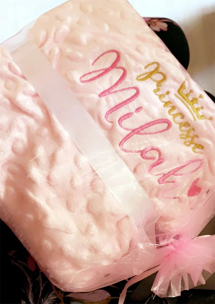 Personalized Bubble Minky Fleece Baby Blanket with Name DIY Custom Toddler Crib Stroller Blanket For Newborn Baby Birthday Gift