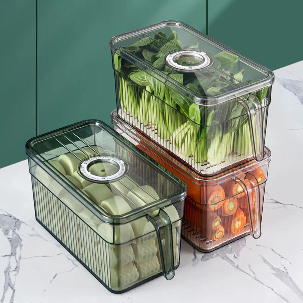 Kitchen Storage Containers with Time Recorder Lid Fridge Organizers Keep Fresh Food and Fruit Refrigerator Freezer Storage Boxes