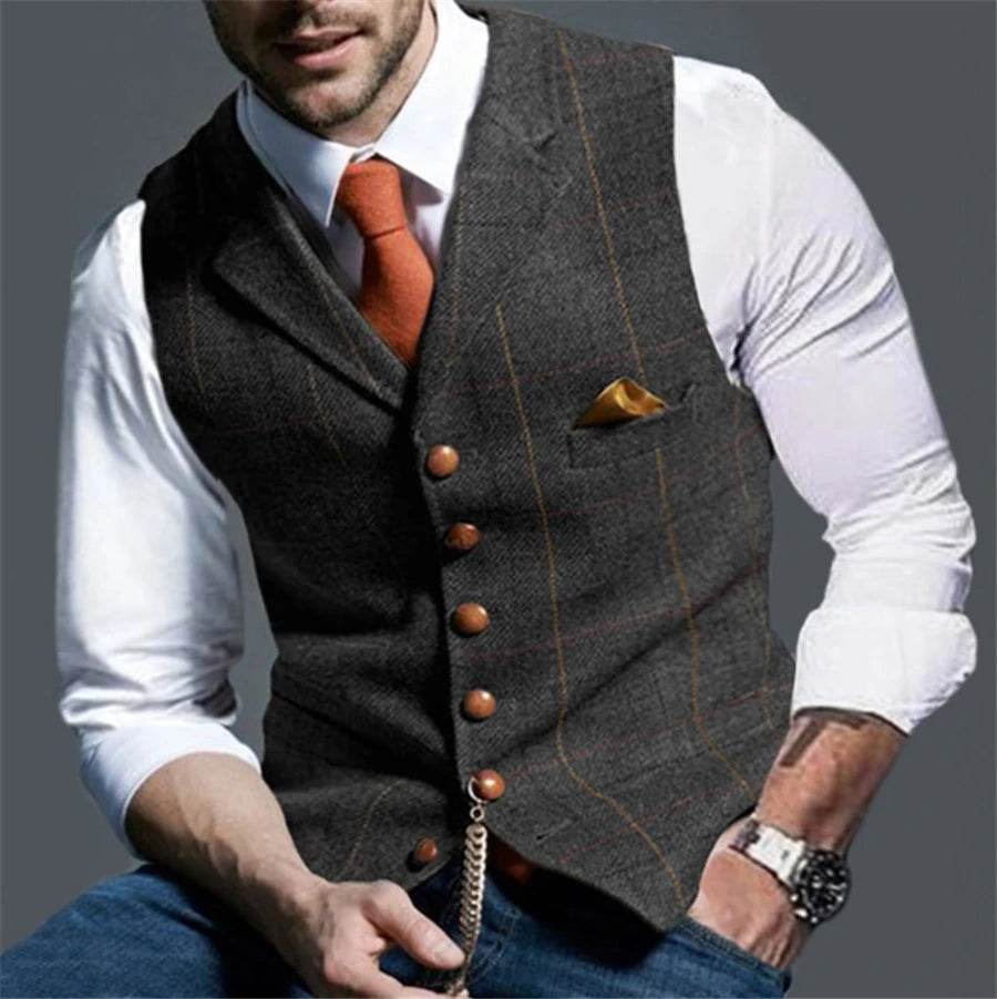 Men's Vests Tweed Suit Business Clothing for Men Striped Waistcoat Punk Vest Groomman Wedding Jacket Bleazer - AIAZ