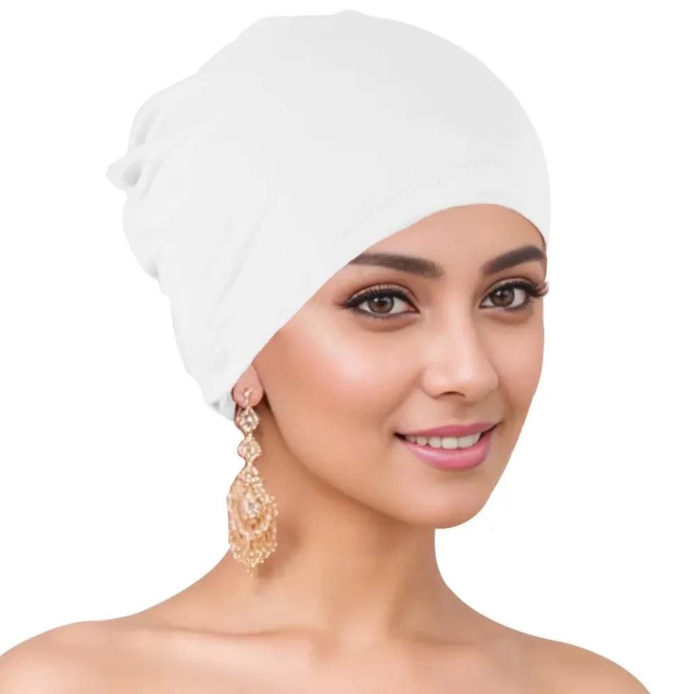 Muslim Turban Cap for Women Monochromatic Pullover Cap Hijab Hat Female Turban Fashion Accessories New - AIAZ