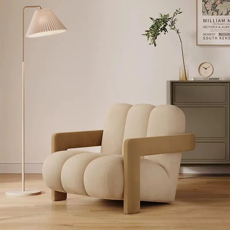 Cream Style Single Lounge Chair Light Luxury Sofa Designer Wool Living Room Reception Single Chair