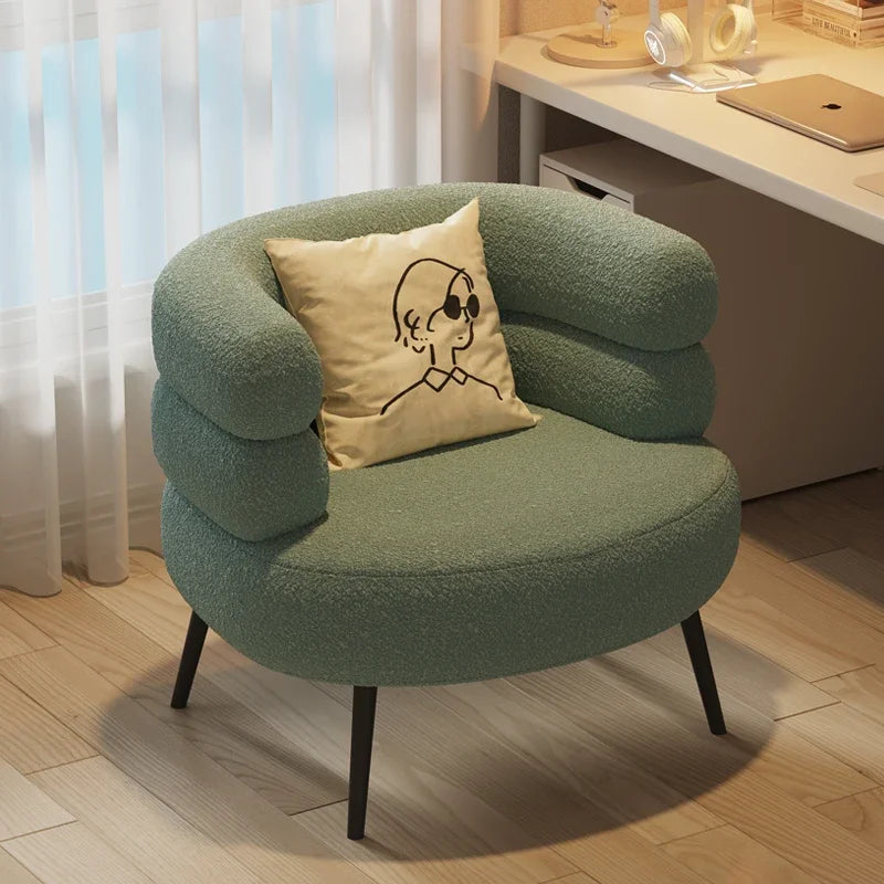 Lambswool BOBO Armchair Embracing Backrest Sofa Chair  Retro Wave Lounge Chair  Comfortable Bedroom Vanity Chair