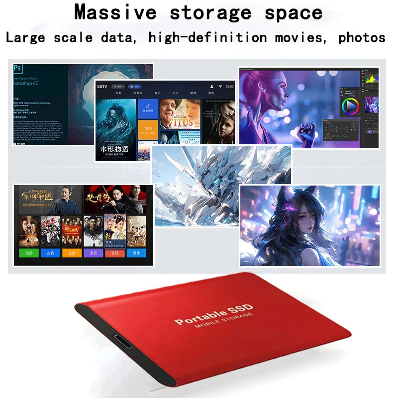 High-Performance SSD 1TBOriginal Hard Drive 128TB Ultra - Thin External Hard Disk 256TB USB3.1 for MAC/Laptop/Phone/Computer