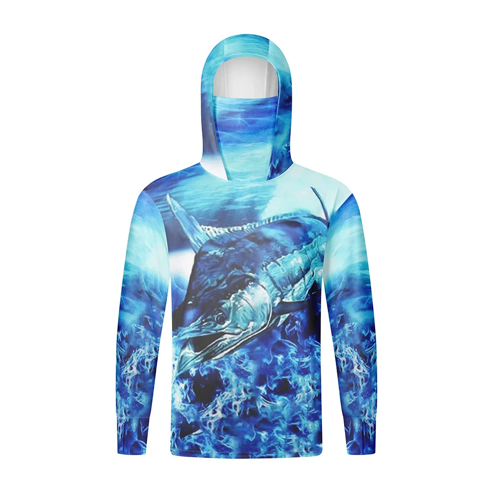 Fishing Shirts Long Sleeve Hoodie UPF 50+ T-shirt Tops Sun Protection Jersey Men's Face Mask Fishing Clothes