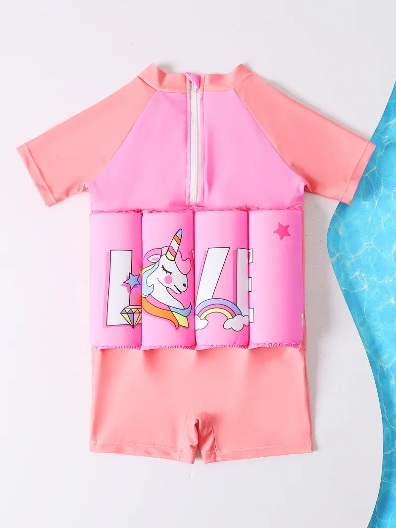 Children's Buoyancy Swimsuit Cartoon Print Swimwear Kid One-Piece Floating Rash Guards Bathing Clothes Boys Girls Swimming Suits
