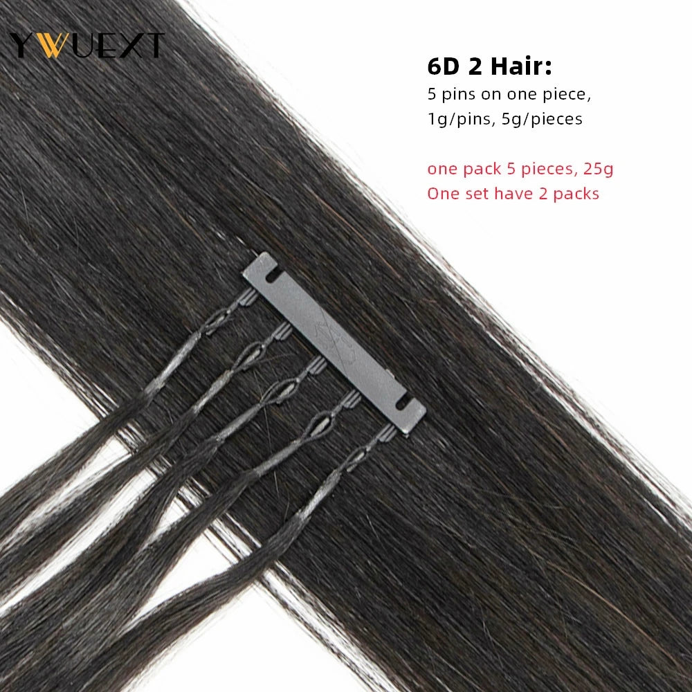YWUEXT Dark Brown 2# 6D Hair Extensions Straight 16"-24" Machine Remy Human Hair Micro Rings 5 pins 6D 2 Hair