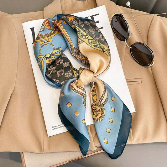 70x70cm Fashionable Korean Style Silk Square Scarf Satin Print Hairband Necktie Hair Accessory Headscarf Versatile Wrap Scarf - AIAZ