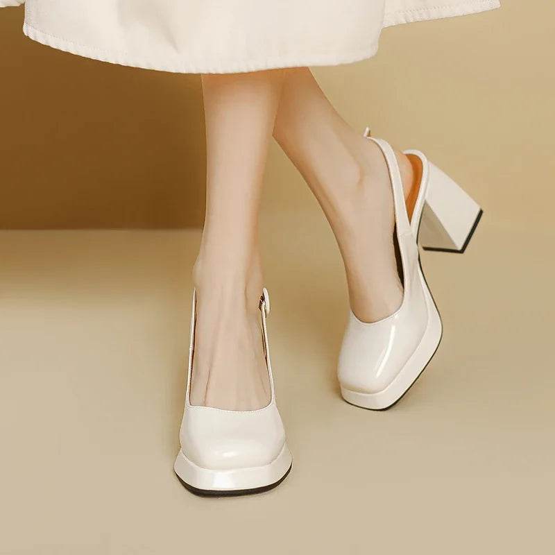 Slingbacks Summer Women Sandals Fashion Black White Pumps Shoes For Girls Elegant High Heels Wedding Shoes Ladies Large Size - AIAZ