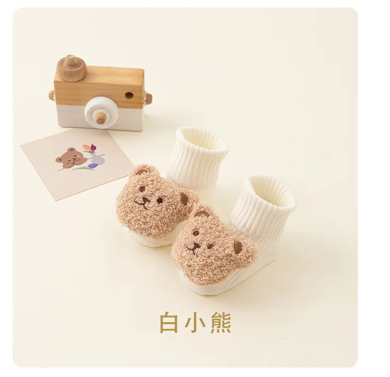 Cute Cartoon Bear Baby Socks for Boys Girls Spring Autumn Soft Cotton Anti Slip Soled Newborn Toddler Sock Kids Warm Socken