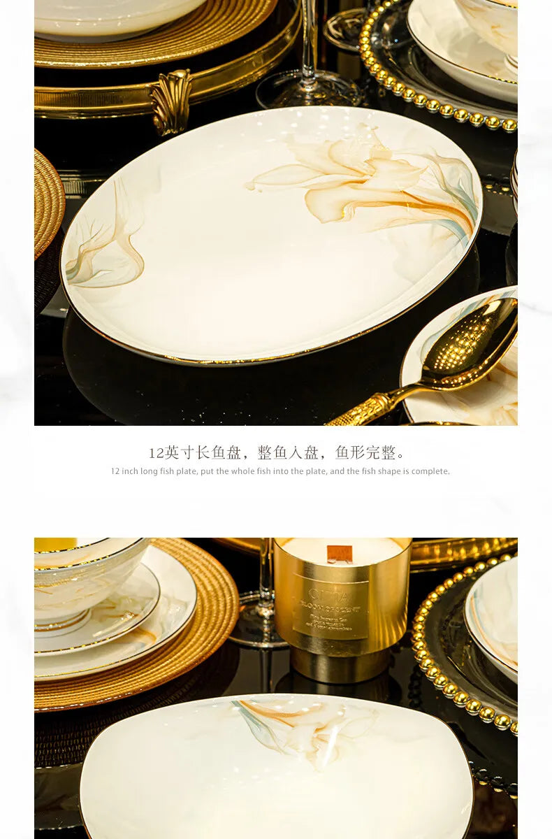 2025 New Jingdezhen High-end Bowl Plate Tableware Set For Housewarming Gift Bone China Bowl, Chopsticks Plate Set Gift Giving