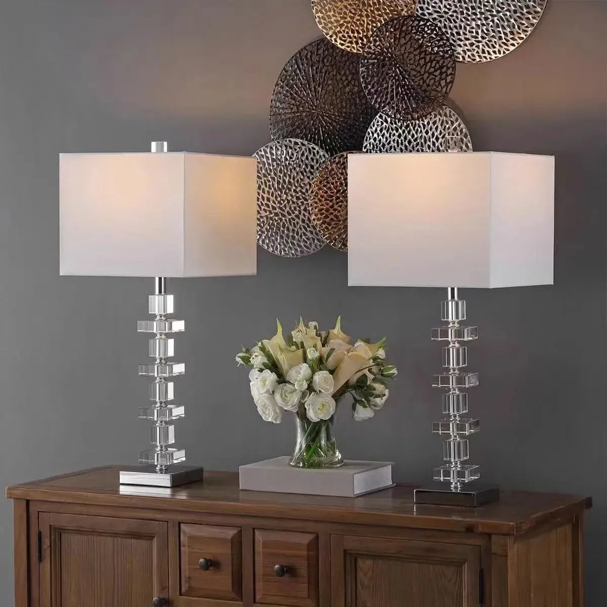 2025 Creative Fabric Table Lamp Crystal Glass Ball Lamp Living Room Creative Bubble Light Bedroom Beside Art Reading Lamp