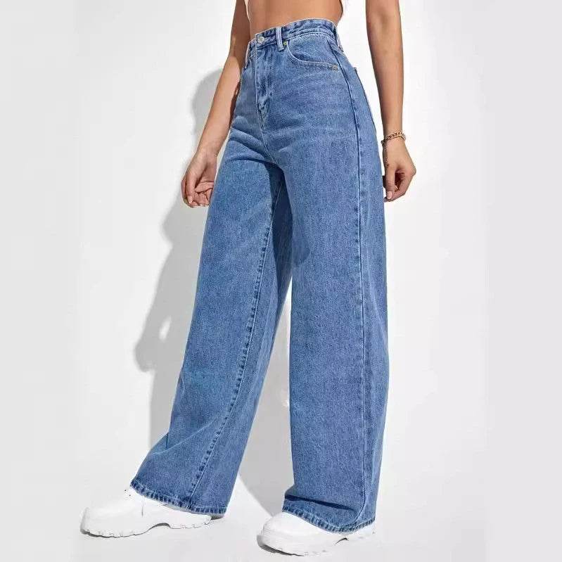 2024 new women's wear European and American loose Denim wide leg pants slimming high waist all-match jeans for women - AIAZ