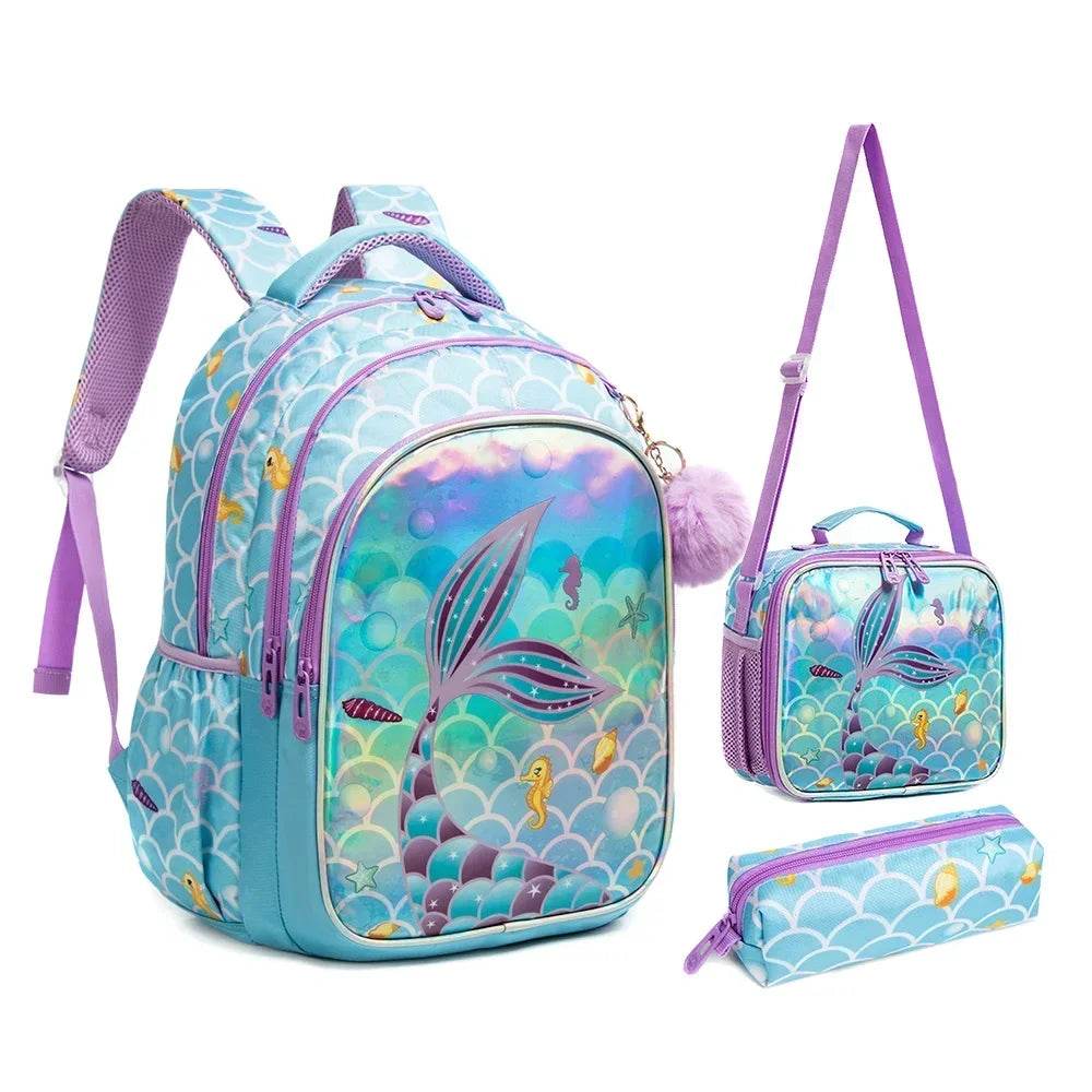 Drop Shipping Backpack Set for Teenagers Waterproof School Bags for Girls Backpack Mermaid Cartoon Bag Kids School Bags Supplies - AIAZ