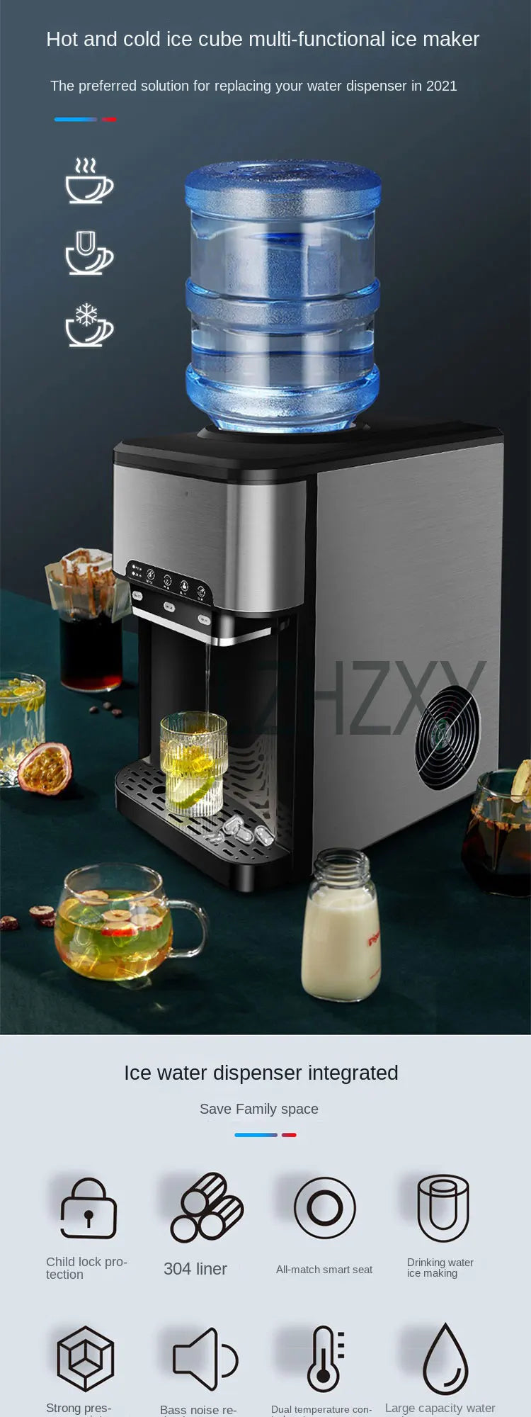 Drinking water ice Maker, 48lbs Daily Ice Cube Makers,Stainless Steel Ice Makers Countertop,Tabletop Ice Maker Machine