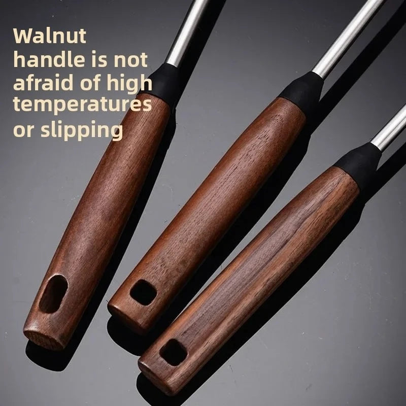 304 Stainless Steel Kitchenware Household Anti-scald Walnut Handle Cooking Spatula Set