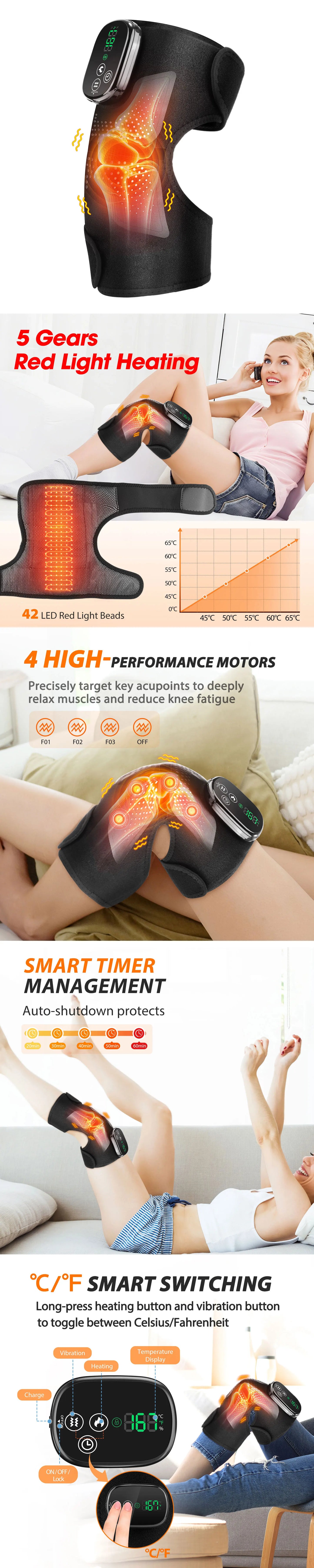 Electric Heated Vibration Knee Massage Pad 3 in 1 Massager for Shoulder Elbow Hot Compress Thermal Joint Brace Muscle Relaxation