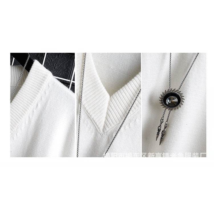 Autumn and Winter Sweater Vest, White Loose Solid Color Thin Waistcoat Casual Waistcoat - AIAZ