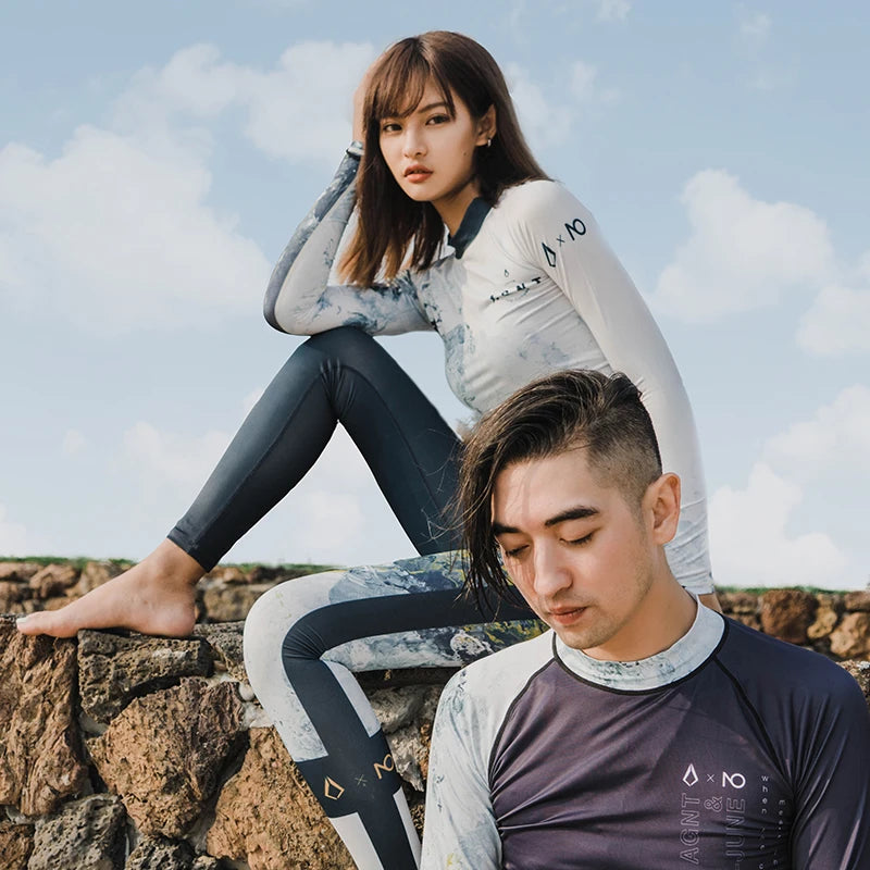 Nu-June Women Long Sleeve Rashguard Swimwear Print Surfing Top Diving Shirt Quick Dry Running Biking Rash Guard UPF50+ Swimsuit