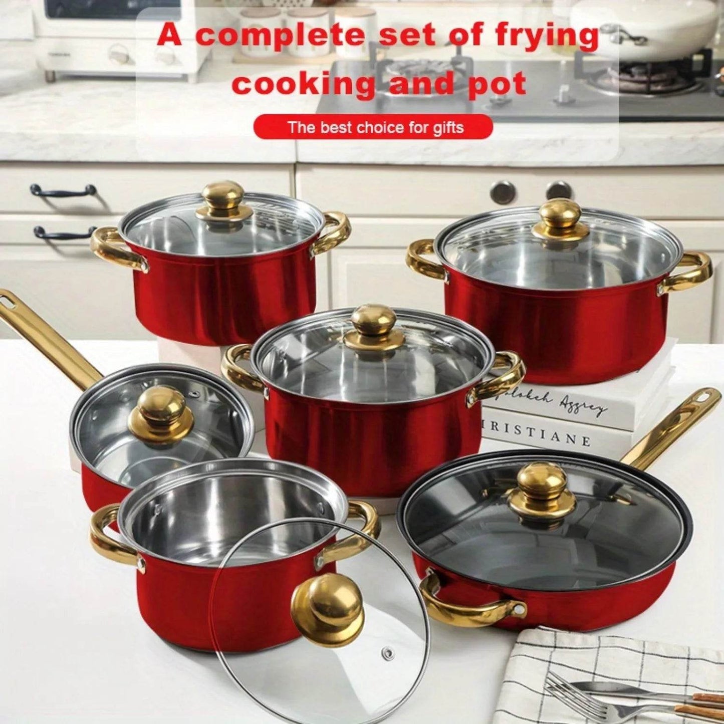 12pcs Stainless Steel Kitchenware Set, Multi-Color Non-Stick Pan Set, Pan, Pan, Pan with Lid, Versatile, Stylish And Durable - AIAZ