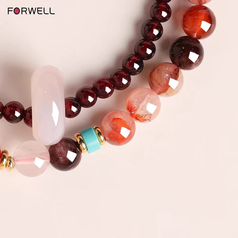 FORWELL Natural Stone Crystal Beads Semi Precious Women's Bracelet Amethyst Multi Layered Combination Bracelets Luxury Gift