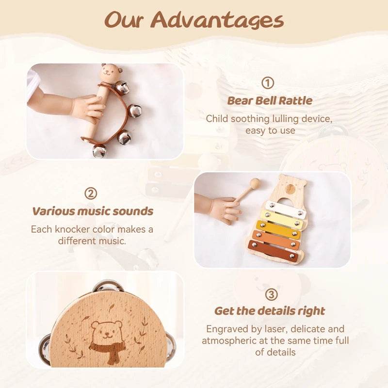 Musical Montessori Toys Baby Toys Rattle Bell Drum Xylophone Percussion for 0 3 Year Kids Early Educational Instruments Toys - AIAZ