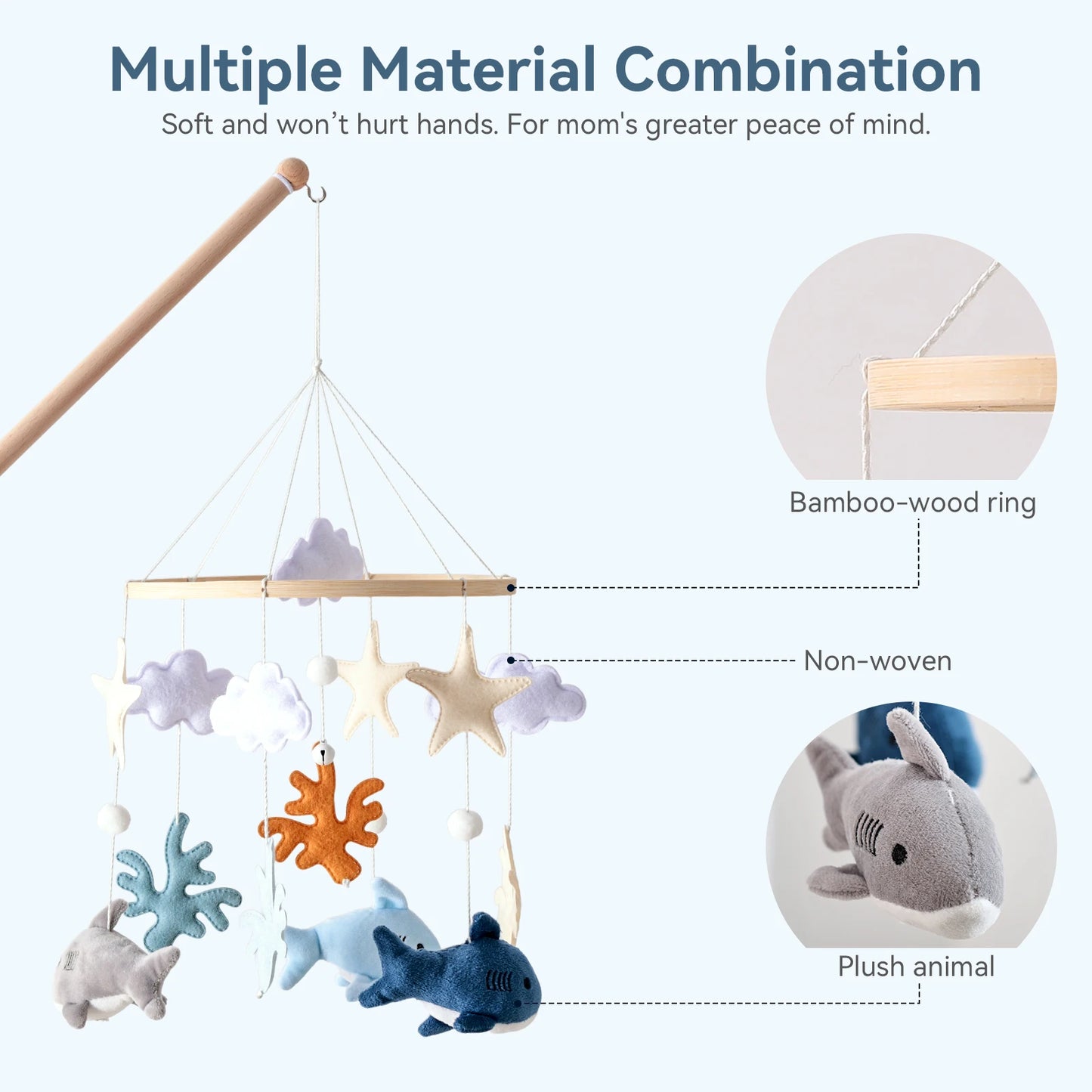 Baby Crib Mobile Wooden Wind Chime Bed Bell, Animal Crib Mobile With Music for Girls and Boys, Mobile for Bassinet Room Decor