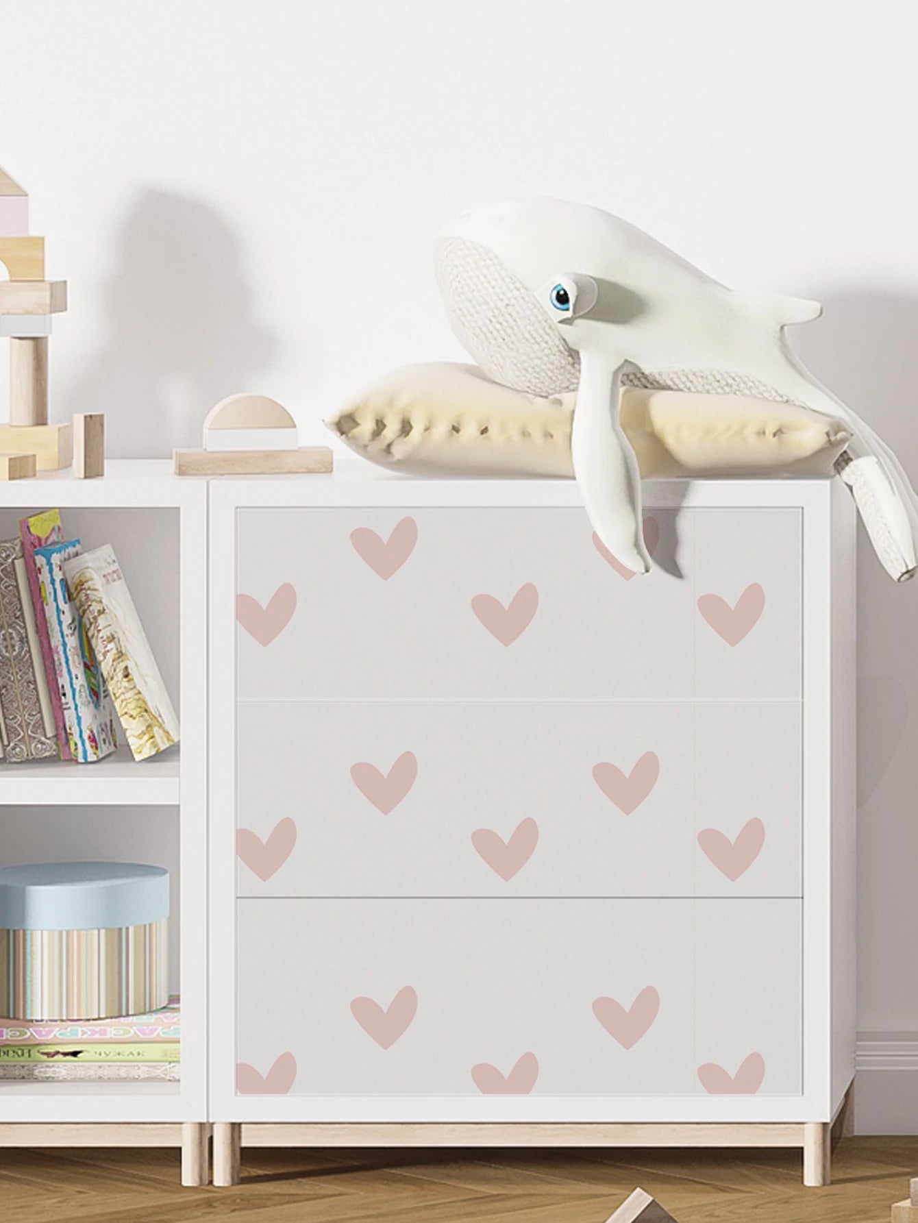 1 roll pink love heart print pattern waterproof thick wallpaper moisture-proof children's room wall stickers self-adhesive home