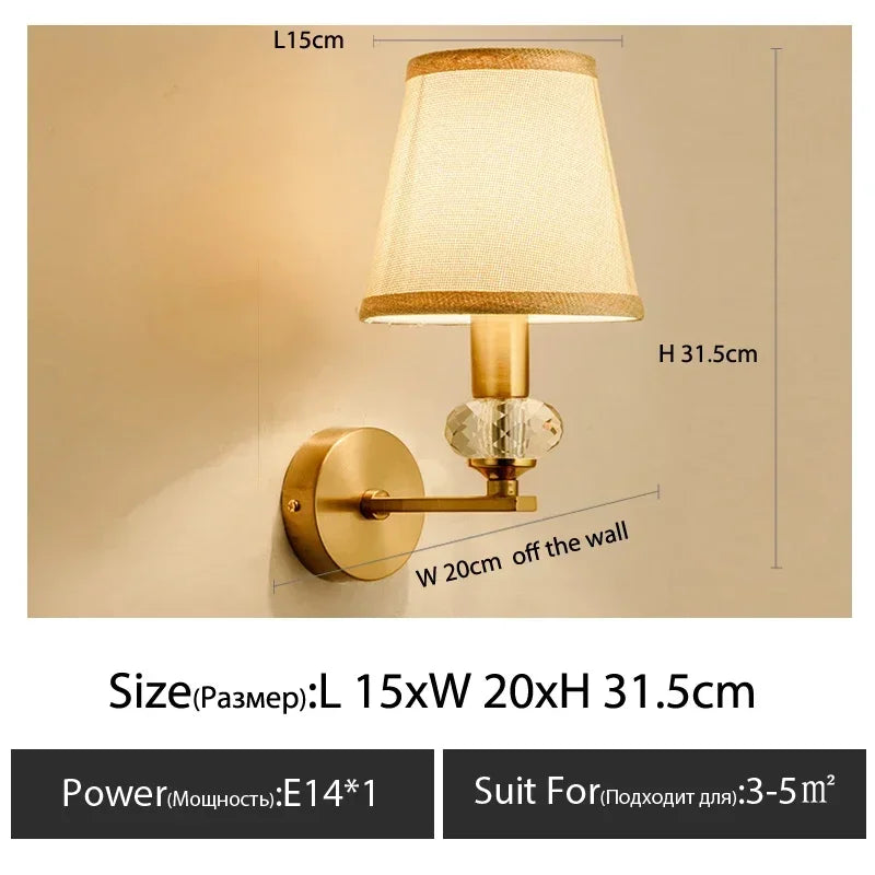 European Style Copper Led Color Wall Lamp Bedroom Bedside Living Room TV Background  Light Simple Hotel Villa Decor Lighting